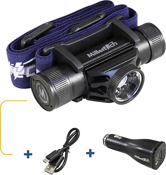 #556 - High Power Rechargeable CREE LED Headlamp 750 Lumens, USB-C Charging, IPX6 Waterproof, Stepless Dimming, Includes USB Cable and Power Bank