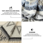 New Zealand Virgin Wool Throw Blanket, Indoor & Outdoor Blankets and Throws, Soft Blanket with Fringes, 55 x 79 in (140 x 200 cm), Beige Gray Blue