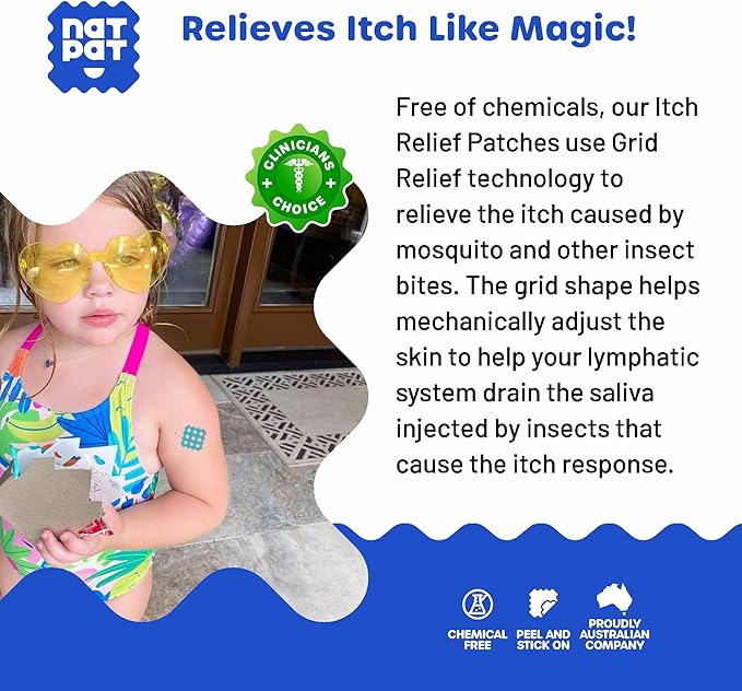 NATPAT Magic Patch Itch Relief Stickers - Insect Bite Patch for Mosquitos, Ticks, Midges, Sandflies, and Bed Bug Bites - Buzzpatch - 32 Count