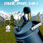 Half Gallon Water Jug for Men: 2-in-1 Straw Spout Lid, Dual Handle, Leakproof, Keep Cold 48H, 64 oz Insulated Water Bottle for Outdoors, Travel, Gym, Trip, Workout, Daily, Hydration, Picnic (Deepsea)