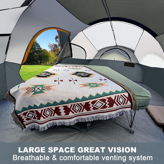 CAMPROS CP Tent 8 Person Camping Tents, Weather Resistant Family Tent, 5 Large Mesh Windows, Double Layer, Divided Curtain for Separated Room, Portable with Carry Bag