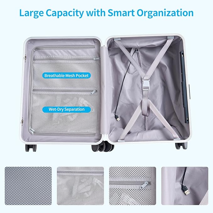 TABU 20" Ride on Luggage with Foldable Seat，Front-Opening Carry On Suitcase with Built-in USB & Type-C Port, TSA Lock and 360° Silent Spinner, for Kids & Adults, Black
