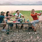 Roll-Up Camping Table Black Aluminum Low Folding Table for Outdoor Picnic BBQ Backyard Beach Easy Carrying in Bag-4FT