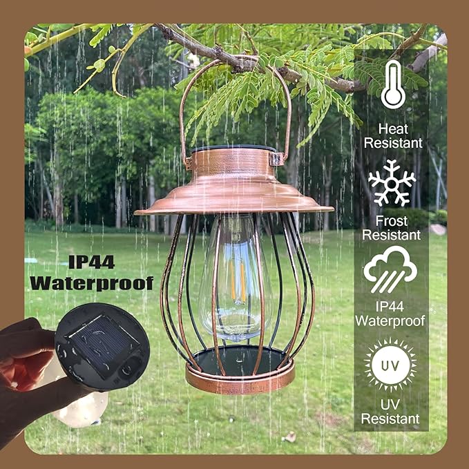 Solar Lanterns Outdoor Waterproof - Outdoor Hanging Lantern with Shepherds Hook, Christmas Halloween Housewarming Gifts for Women Mom Grandma, Lanterns Decorative Outdoor for Yard Patio Backyard Porch