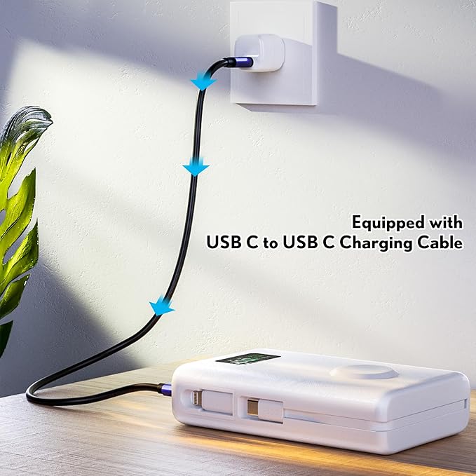 pzoz 20000mAh Portable Power Bank Powerbank Battery Pack with Apple Watch Magnetic Wireless Charger,USB Type C PD Fast Charging Cable Travel High Capacity Compatible iWatch iPhone 17 16 15 (White)