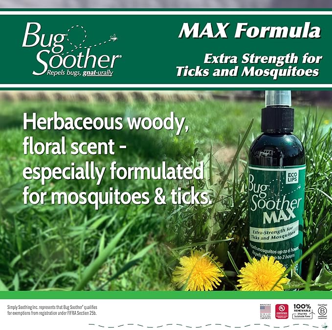 Bug Soother Max - Extra Strength Natural Gnat, Tick, and Mosquito Repellent, 4 fl oz Bug Spray Deterrent - DEET-Free - Safe for Adults & The Environment - Made in USA