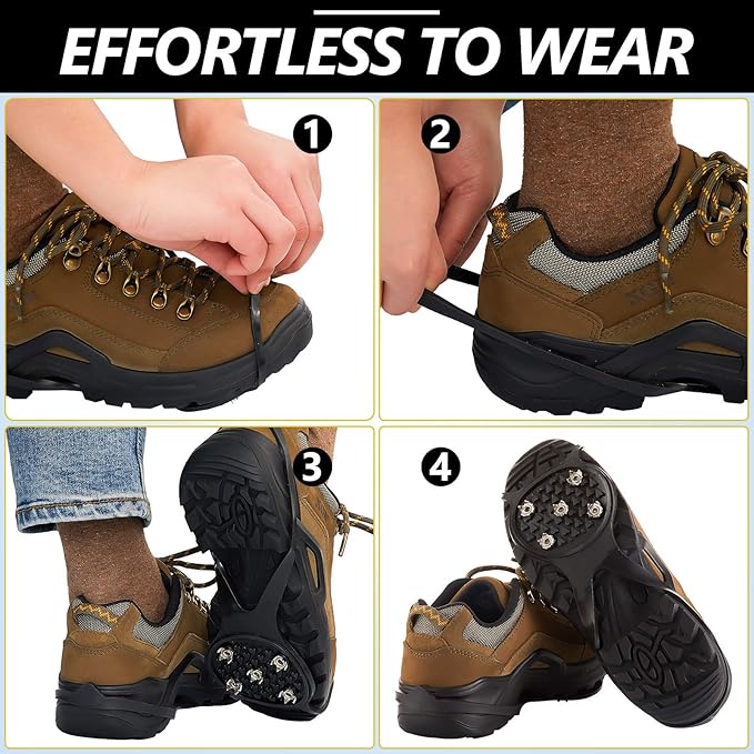 Syhood 2 Pairs Non Slip Gripper Spikes Ice Cleats Snow Traction Cleats Crampons for Women Men Walking Running on Snow Ice