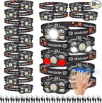 KunHe 20 Pack Headlamp Flashlight Head Lamps led Rechargeable Headlight Motion Sensor Head Lamp 10 Mode for Outdoor Camping Gear Hiking Fishing Running Cycling Headlight Emergency Lights for Home