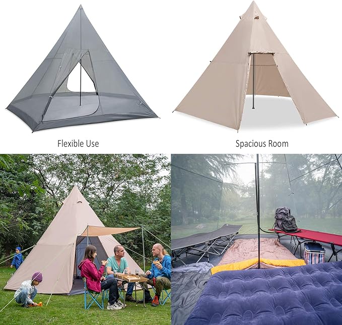 KAZOO Family Camping Tent Large Waterproof Tipi Tents 8 Person Room Teepee Tent Instant Setup Double Layer