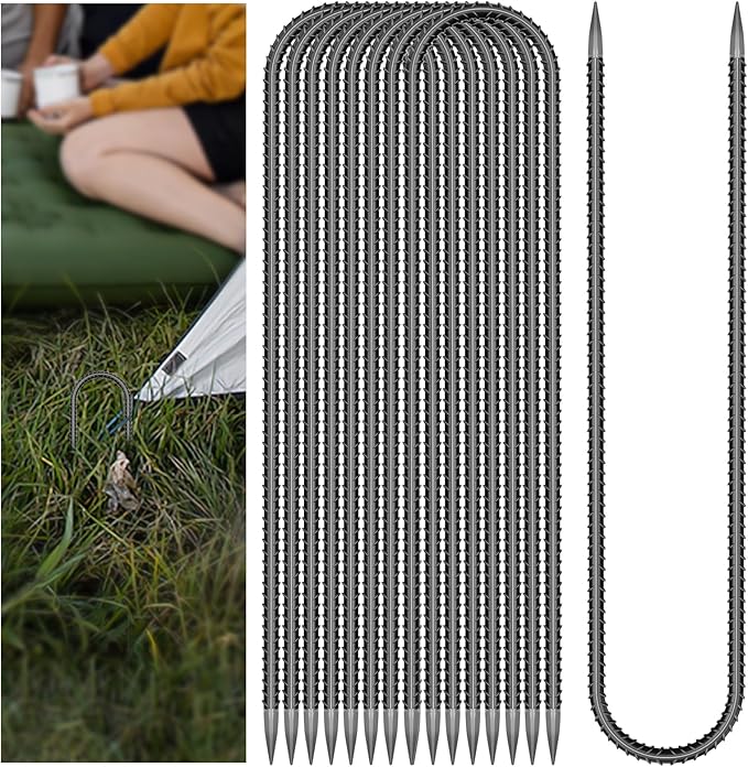 20 Pieces Trampoline Stakes Anchors High Wind Heavy Duty,U Shaped Garden Hooks Stakes for Ground,Trampoline Tie Downs Anchor Kit,Bounce Horseshoe House Stake,Rebar Camping Tent Stakes,12 Inch Long