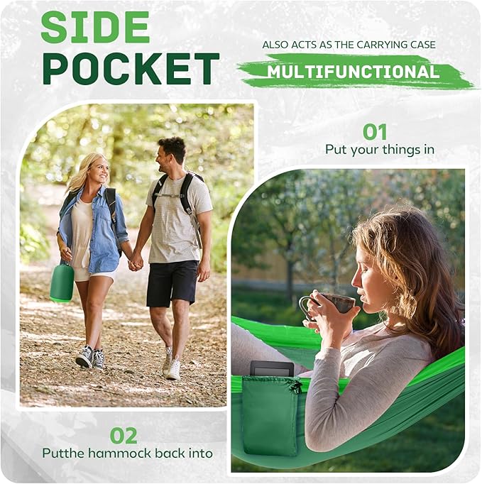 Camping Hammock Lightweight, Portable Hammocks Parachute Hammock with Two Tree Straps, Single or Double Travel Swing Nylon Camp Hammocks, Outdoor Essentials for Beach Backpacking Hiking, Orange