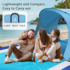 Beach Tent Sun Shelter, Beach Tent with Beach Mat Set, 4 Person Portable Beach Shade Canopy with UPF 50＋ UV Protection, Dual-Door Ventilation Design, Easy Setup Family Beach Umbrella (Blue)