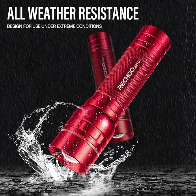 RECHOO Rechargeable Flashlights High Lumens, G1000 Super Bright Flash Light, Small Zoomable LED Flashlight with 3 Lighting Modes, Portable Tactical Flashlight, Gift for Women(Battery Included)-Red