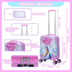 Cute Pink Mermaid Kid’s Luggage Set 2 Piece Suitcase Set 16’’ Hardside Luggage with Spinner Wheels Girls Boys Carry on Toddler Luggage Travel Rolling Luggage Carry on Luggage Airline Approved