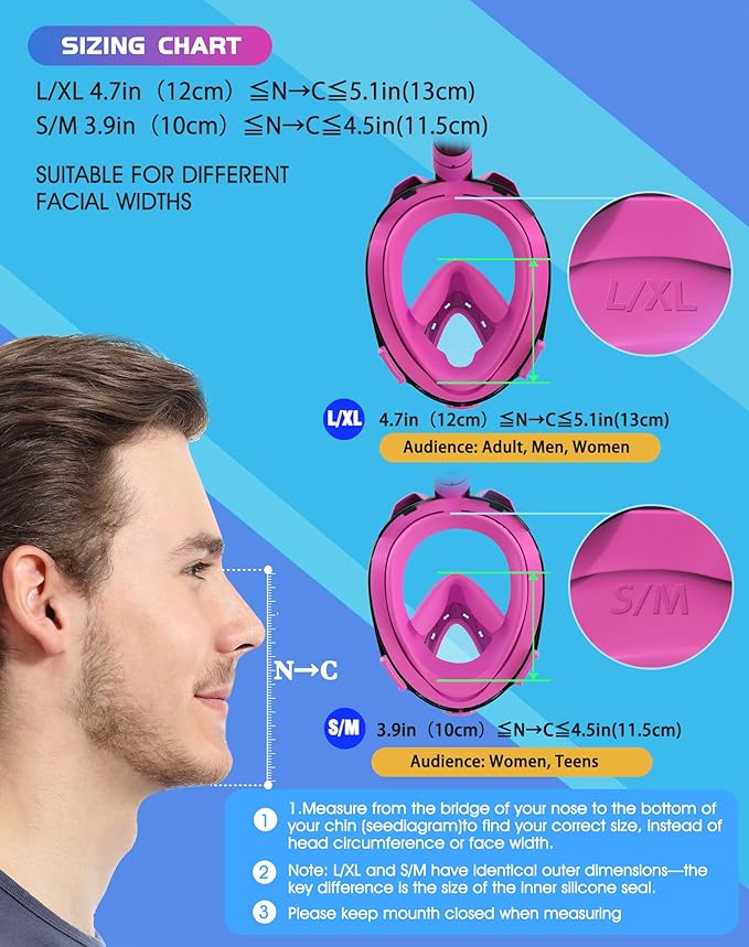 Greatever G2 Full Face Snorkel Mask with Latest Dry Top System,Foldable 180 Degree Panoramic View Snorkeling Mask with Camera Mount,Safe Breathing,Anti-Leak&Anti-Fog