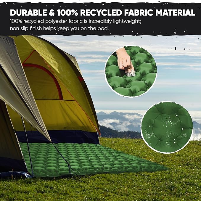 POWERLIX Double Camping Sleeping Pad Camping Pad for 2 Person with Pillow Built-in Foot Pump Inflatable Sleeping Pad for Camping, Backpacking, Hiking, Portable Camping Mattress Green