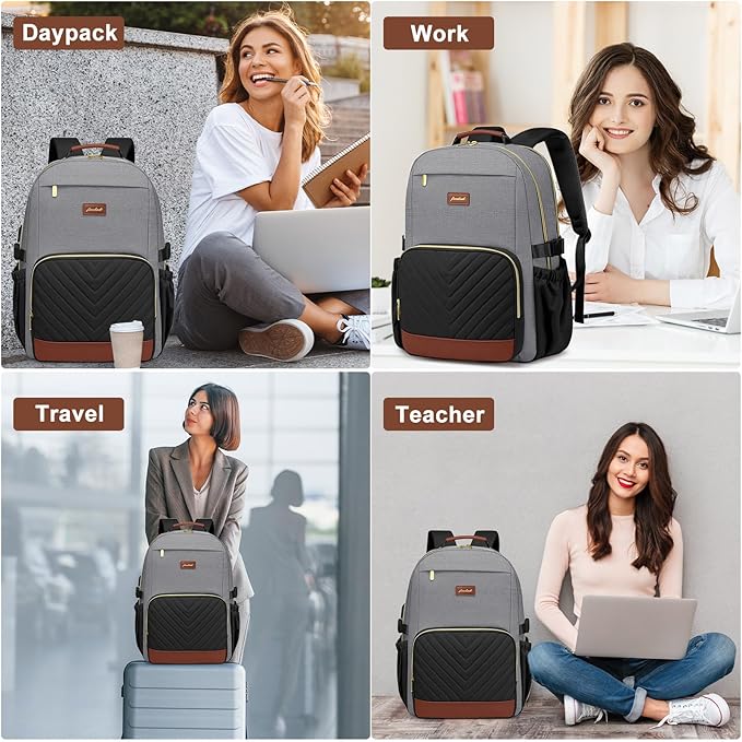 Focdod Laptop Backpack for Women Bookbag: 17 inch Work Backpacks with Pouch Pocket for Large Capacity Cup & USB Charger College Book Bag Travel Business Nurse Teacher Bookbags Anti-theft Back Pack