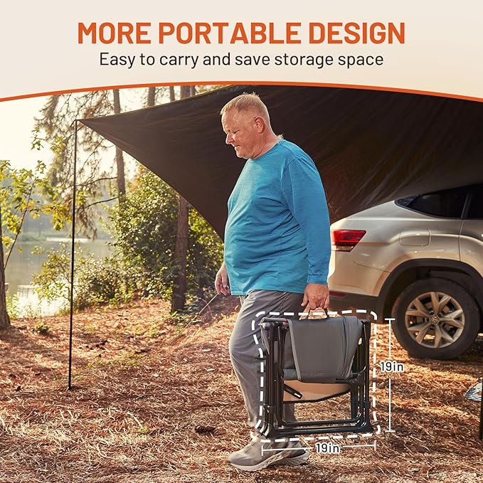 TIMBER RIDGE Heavy Duty Aluminium Heated Camping Chair with Compact Size, Portable Directors Chair Supports 400lbs with Side Table and Pocket for Camping, Lawn, Sports 2 Set(Power Bank not Included)