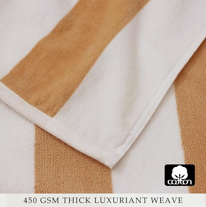 COTTON CRAFT Oversized XL Beach Towel - 2 Pack 39 x 68 inches Big & Huge Beach Blanket Towel - 100% Cotton Velour Thick Plush 450 GSM Super Soft Luxury - Pool Picnic Bath Towel - Cabana Stripe Linen