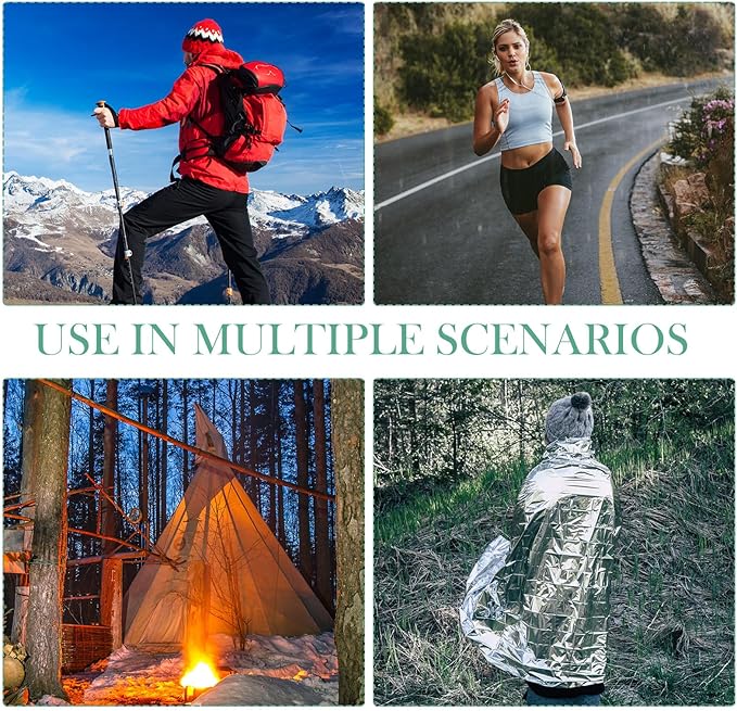 Macarrie 120 Pack Emergency Foil Thermal Blankets Silver Foil Survival Blanket Space Blanket Survival Kit for Outdoors, Camping, Hiking, Homeless, Survival or First Aid, Silver