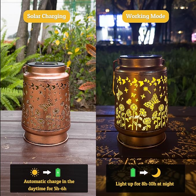 Butterfly Solar Lantern Lights, Outdoor Lanterns Garden Decor, Hanging Solar Lantern for Backyard Porch Patio Table Yard Balcony Lawn Pathway, Gifts for Women Grandma Mom