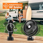 10000mAh Battery Operated Camping Fan with LED Light-7 inch USB Fan with Hanging Hook for Tent Car RV Hurricane Emergency Outage