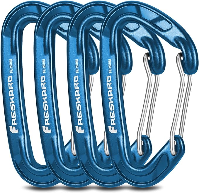 FresKaro 15kN-3372lbs Heavy Duty Wiregate Carabiners, Reliable Time-Tested Stainless Steel Spring Gate, for Camping, Hiking, Hammocks, Backpacking, Dog Leash etc., 3.15inch