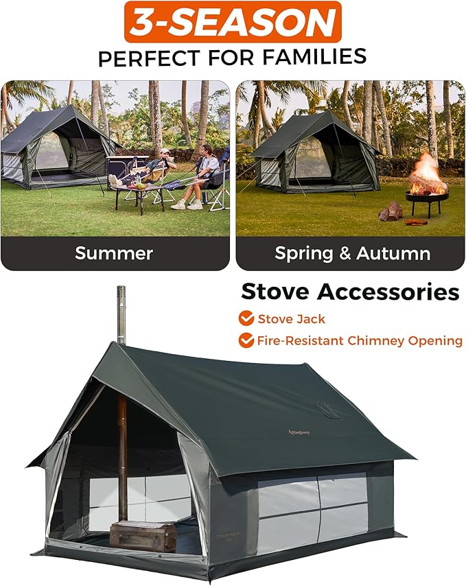 KingCamp Camping Tent 6-8 Person, Weatherproof Hot Tent Large Family Cabin Tents with Stove Jack, Waterproof & Windproof for Family Camping & Outdoor Parties