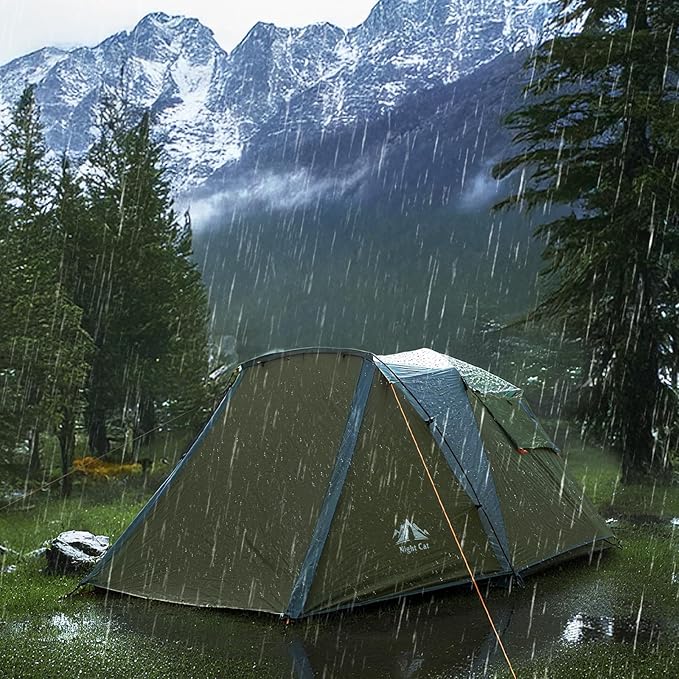 Night Cat Cabin Tent with Vestibule: 3 Persons Pop Up Camping Tent Double Layers Easy Quick Setup Waterproof