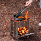 Portable Wood Burning Camp Stove with Grill - Folding, Backpacking, Box Stove with Fire Blowing Stick and Carrying Bag
