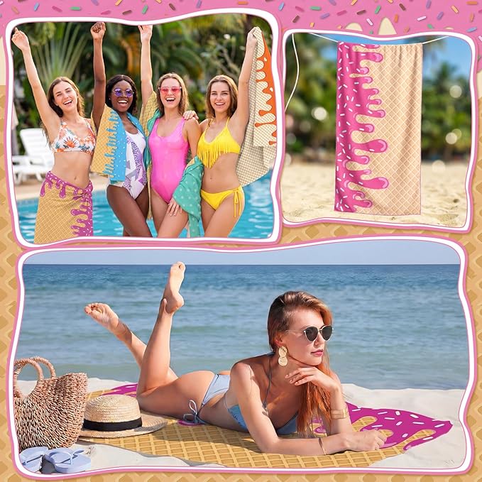 Redbaker 16 Packs 28 x 59 Inches Oversized Ice Cream Beach Towel Bulk Extra Large Pool Towels Set Microfiber Quick Dry Swim Towel Blanket for Women Men Adult Bath Travel(Colorful)