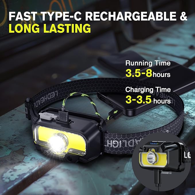 2 Pack Headlamp Rechargeable, 1300 Lumen Lightweight Bright with White Green Red Headlamp Flashlight, Waterproof Motion Sensor Head Lamp,14 Modes for Outdoor Camping Running Cycling