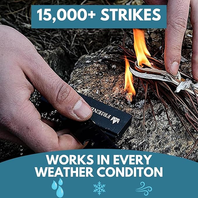 The Friendly Swede Magnesium Fire Starter Kit 3-Pack — Flint and Steel Fire Starter Survival Tool; Weatherproof Firestarter for Camping, Hiking & BBQs; Flint and Steel Magnesium Bar; 6-in-1 Striker