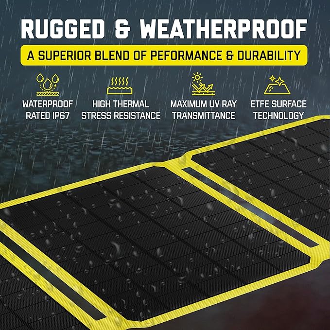 SunJack – 40 Watt Foldable Solar Panel, ETFE Waterproof Portable Solar Panel with Kickstands, USB-C PD30W, USB-A QC3.0, DC Output, Solar Panels for Camping, Hiking, Emergency Power