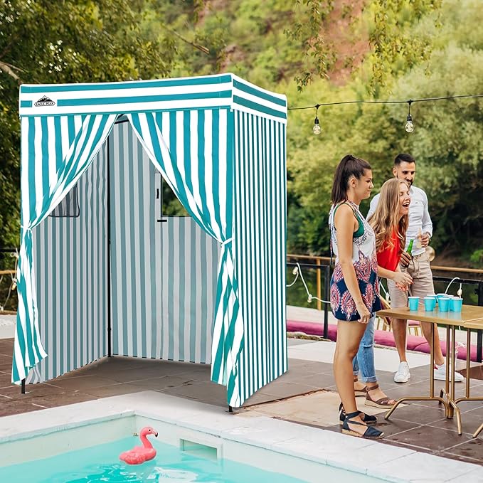 EAGLE PEAK Flex Compact 5x5 Pop-up Canopy Changing Room, Portable Privacy Dressing Room for Indoor Fashion Photoshoots, Camping, or Pool, White/Light Blue