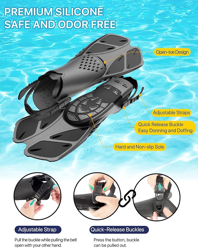 Snorkeling Gear for Adults Men Women,4 in 1 Snorkel Set with Panoramic View Diving Mask Anti-Fog Anti-Leak,Dry Top Snorkel,Fins and Travel Bag for Swimming,Snorkeling and Travel Diving
