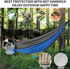 Camping Hammock with Mosquito Bug Net Tent and Rain Fly Tarp, Portable Single Double Nylon ParachuHammock with Heavy Duty Tree Strap for Backpacking Travel Survival Hiking Outdoor Activities (Blue)