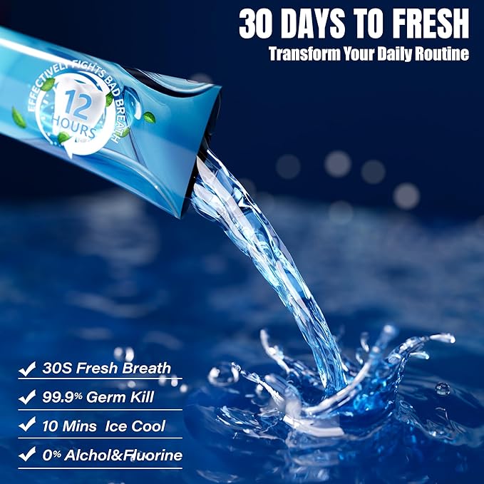 Portable Travel Size Mouthwash Packets - TSA-Approved Mini Mint Mouthwash for Adults, Alcohol & Fluoride-Free Oral Care for Air Travel, Dates & Office, 60 Individually Wrapped 0.4oz Packs