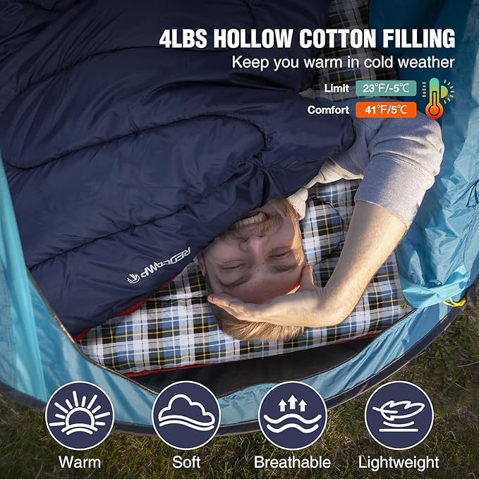REDCAMP Cotton Flannel Sleeping Bag for Camping Backpacking, Adults Cold Weather Envelope Sleeping Bags with 2/3/4/6lbs Filling