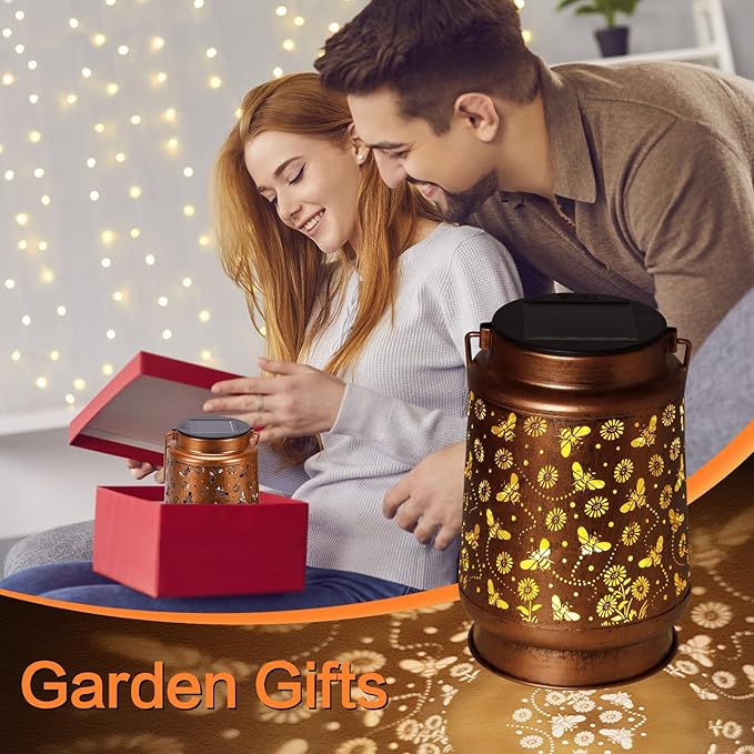 Solar Lanterns Outdoor Waterproof Bee Garden Decor Gifts for Women Mom Grandma Hanging Solar Lights Metal Solar Decoration Outside for Yard,Patio,Backyard,Porch