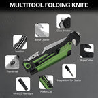 ALBATROSS 7-in-1 Damascus Folding Knife - Glass Breaker/Seatbelt Cutter/Flashlight/Fire Starter, Military Rescue Tool with Carrying Bag - FK01-DA-GN (Green)