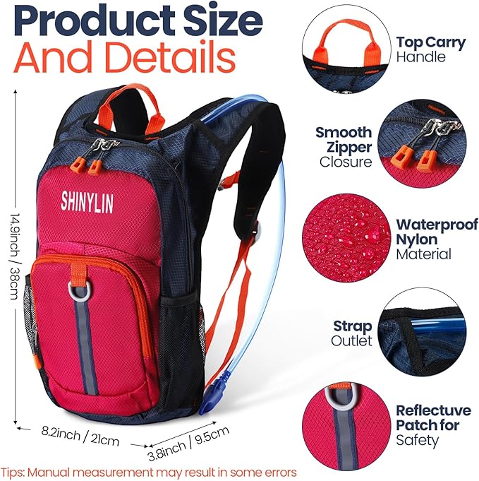 Kids Hydration Backpack with 1.5L Water Bladder Hiking Backpack Lightweight for Boys or Girls Children Biking Climbing Running Cycling