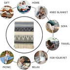 New Zealand Virgin Wool Throw Blanket, Indoor & Outdoor Blankets and Throws, Soft Blanket with Fringes, 55 x 79 in (140 x 200 cm), Beige Gray Blue