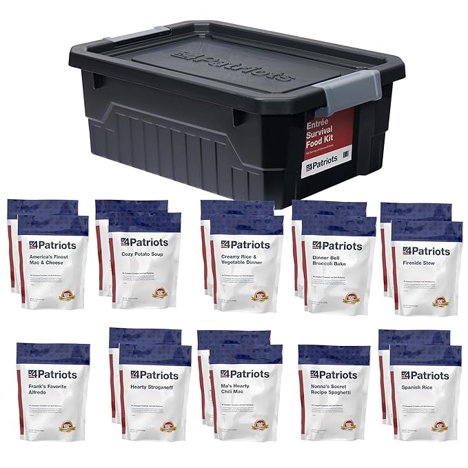 4Patriots Emergency Entree Food Kit – 128 Tasty Freeze-Dried MRE Survival Meals, 25 Year Shelf Life