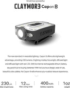 Claymore Capon 40B Black Clip-On Cap Light – USB-C Rechargeable 230LM LED Headlamp | 3 Light Modes 180° Adjustable Beam IP54 Water Resistant Up to 12 Hrs Runtime for Camping, Running, Outdoor