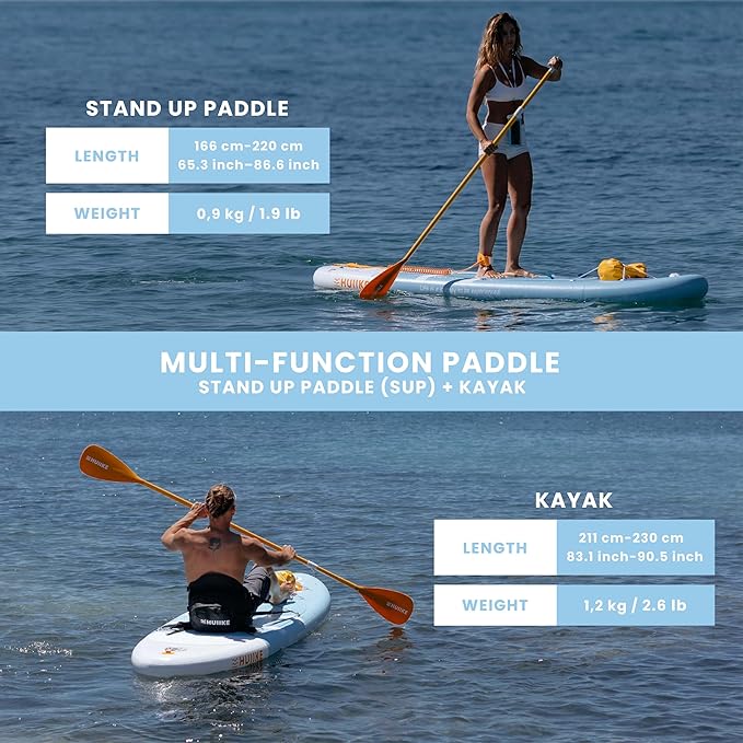 Paddle Board Paddle 2-in-1 Aluminum Sup Paddleboard Oar & Kayak Detachable 4 Piece | Double Sided Sup Oar Adjustable for Stand Up Board | Packable Paddleboard Ore & Kayak for Paddleboarding