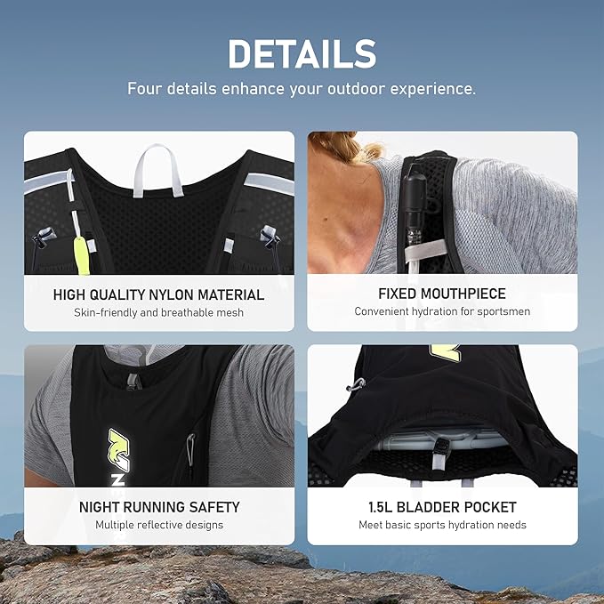 N NEVO RHINO Running Vest,Hydration Vest 5L with 1.5L Water Bladder,Lightweight Hydration Pack Water Backpack for Hiking Race