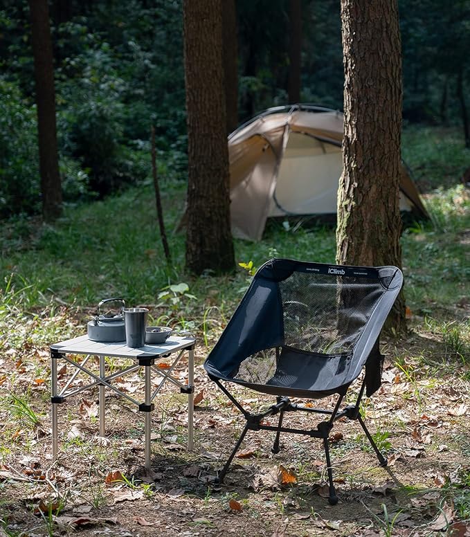 iClimb Ultralight Compact Camping Folding Beach Chair with Anti-Sinking Large Feet and Back Support Webbing (Red - Square Frame)