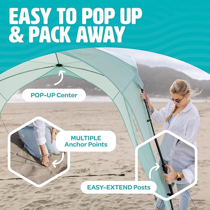 Pop Up Sun Canopy Shelter - Lightweight, Portable Outdoor Shelter with UPF 50+ Sun Protection & Easy Setup - Stable for Windy Conditions, Ideal for Beach, Picnic, Camping & More (Sweet Mint)