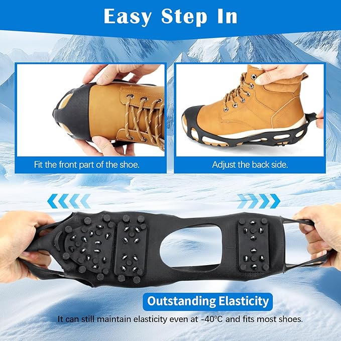 Ice Snow Traction Cleats Crampons, 28 Teeth Snow Spikes for Shoes and Boots, Rubber Anti Slip Ice Snow Grippers, Ice Cleats for Walking On Snow and Ice, Hiking, Climbing